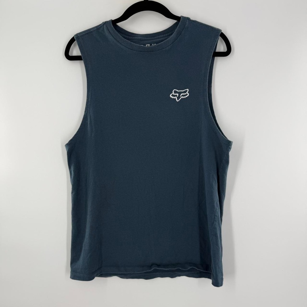 Fox Racing T-shirt Men's Small Premium Fit Sleeveless Cotton Flag Print Blue
